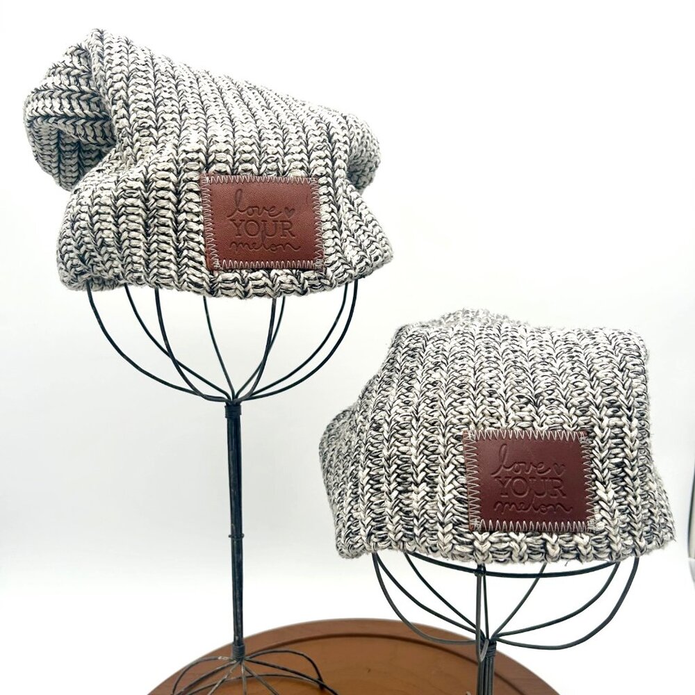 Love Your Melon Black & White Knit Couples, Twins, Besties Beanie Set LIKE NEW